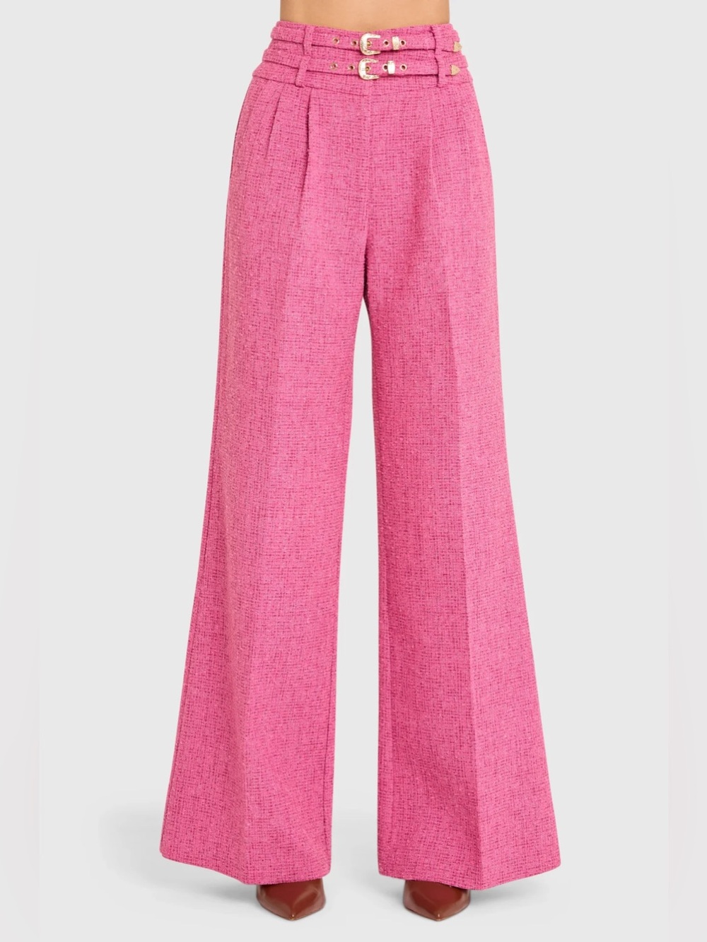 Amanda Uprichard Hot Pink Wide-Leg Blythe Tweed Trousers